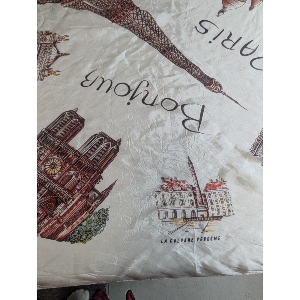 Vintage 30x30 Paris Souvenir Scarf - Large Mid-Century French Landmark Scarf MCM - Picture 10 of 12